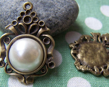 Accessories - 10 Pcs Of Antique Bronze Round Cameo Base Settings Match 14mm Cabochon  A3167