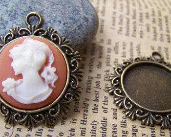 Accessories - 10 Pcs Of Antique Bronze Round Cameo Base Settings Match 20mm Cabochon A3524