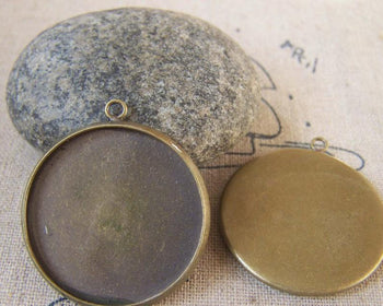 Accessories - 10 Pcs Of Antique Bronze Round Cameo Base Settings Match 25mm Cabochon A5416