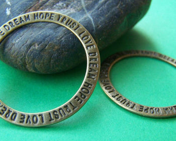 Accessories - 10 Pcs Of Antique Bronze Round Circle Rings Charms Size  35mm A494
