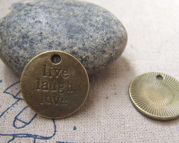 Accessories - 10 Pcs Of Antique Bronze Round Live Laugh Love Charms 20mm A2177