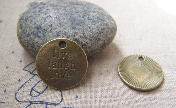 Accessories - 10 Pcs Of Antique Bronze Round Live Laugh Love Charms 20mm A2177