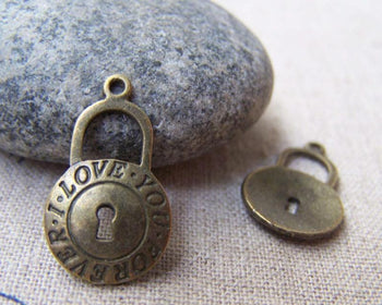 Accessories - 10 Pcs Of Antique Bronze Round Lock Charms 13x21mm A2787