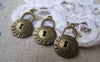 Accessories - 10 Pcs Of Antique Bronze Round Lock Charms 13x21mm A2787