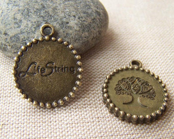 Accessories - 10 Pcs Of Antique Bronze Round Peace Tree Charms  20mm A545