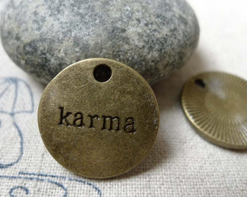 Accessories - 10 Pcs Of Antique Bronze Round  Words Karma Charms20mm A6003