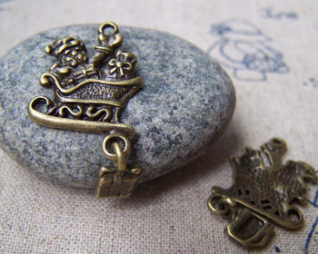 Accessories - 10 Pcs Of Antique Bronze Santa Claus Christmas Gift Charms Pendants  17x17mm A513