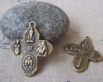 Accessories - 10 Pcs Of Antique Bronze Scapular Cross Charms 23x29mm Double Sided A454