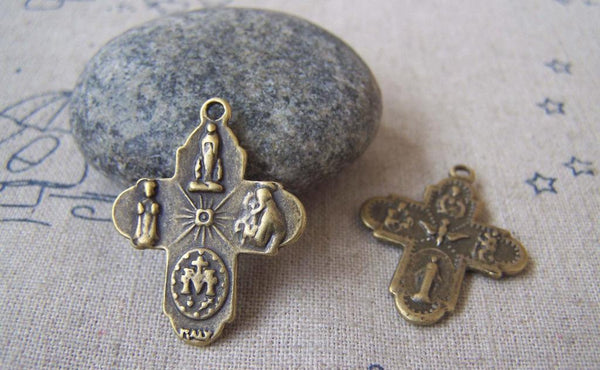 Accessories - 10 Pcs Of Antique Bronze Scapular Cross Charms 23x29mm Double Sided A454