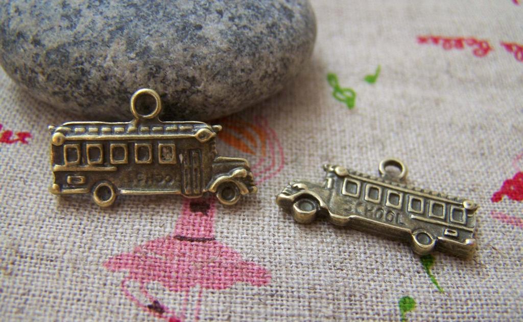 Accessories - 10 Pcs Of Antique Bronze School Bus Charms Double Sided 9x23mm A928