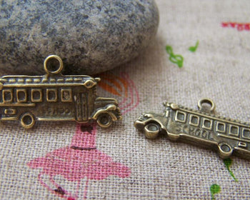 Accessories - 10 Pcs Of Antique Bronze School Bus Charms Double Sided 9x23mm A928