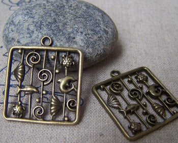 Accessories - 10 Pcs Of Antique Bronze Sea Life Filigree Square Ring Charms Pendants  24mm A462