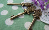 Accessories - 10 Pcs Of Antique Bronze Skeleton Key Charms Pendants Double Sided  11x40mm A2785
