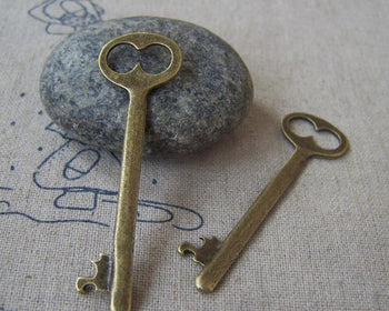 Accessories - 10 Pcs Of Antique Bronze Skeleton Key Pendants Charms 16x53mm A176