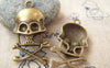 Accessories - 10 Pcs Of Antique Bronze Skull And Crossbones Charms 22x38mm A1573