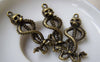 Accessories - 10 Pcs Of Antique Bronze Skull And Two Snakes Charms 15x37mm A3748