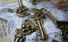 Accessories - 10 Pcs Of Antique Bronze Skull Key Pendants Charms  13x37mm A207
