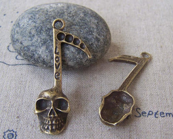 Accessories - 10 Pcs Of Antique Bronze Skull Love Music Note Charms 14x43mm A4537