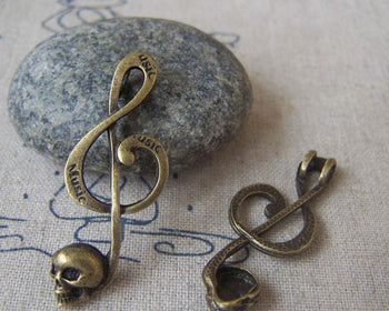 Accessories - 10 Pcs Of Antique Bronze Skull Music Note Charms 17x40mm A3098