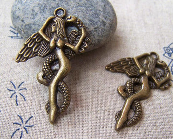 Accessories - 10 Pcs Of Antique Bronze Snake Angel Charms 25x38mm A681