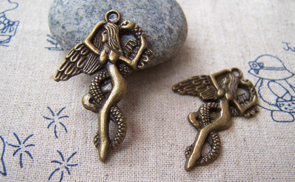 Accessories - 10 Pcs Of Antique Bronze Snake Angel Charms 25x38mm A681