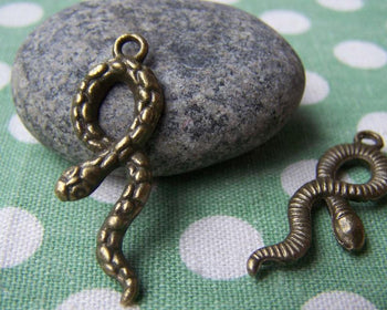 Accessories - 10 Pcs Of Antique Bronze Snake Charms 11x30mm A648