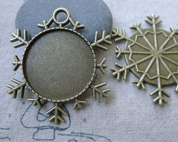 Accessories - 10 Pcs Of Antique Bronze Snowflake Cameo Base Settings Match 25mm Cabochon A7643
