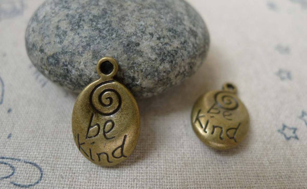 Letters & Numbers - 10 pcs Antique Bronze Be Kind Spiral Oval Charms Double Sided  A5968