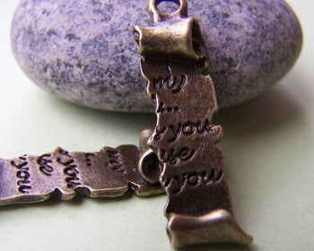 Accessories - 10 Pcs Of Antique Bronze Split Script Scroll Charms 7x25mm A570