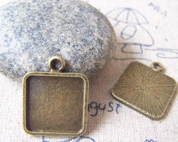 Accessories - 10 Pcs Of Antique Bronze Square Cameo Base Pendants Match 15x15mm Cabochon A4465