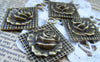 Accessories - 10 Pcs Of Antique Bronze Square Rose Flower Pendants Charms 24mm A1737