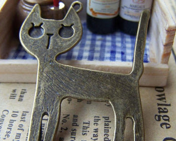 Accessories - 10 Pcs Of Antique Bronze Standing Cat Charms 33x44mm A2817