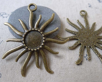 Accessories - 10 Pcs Of Antique Bronze Sun Eye Round Base Settings Match 12mm Cabochon A7359