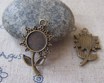Accessories - 10 Pcs Of Antique Bronze Sunflower Pendants Match 9.5mm Cabochon A4371