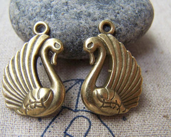 Accessories - 10 Pcs Of Antique Bronze  Swan Charms Pendants Double Sided 15x23mm A615
