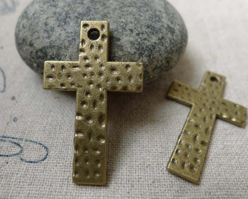 Accessories - 10 Pcs Of Antique Bronze Textured Cross Charms Pendants 19x31mm  A5981