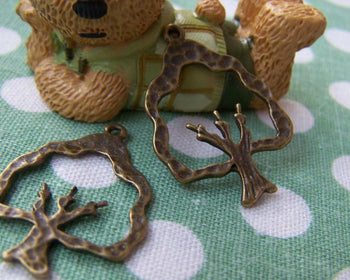 Accessories - 10 Pcs Of Antique Bronze Textured Tree Charms 21x26mm A323