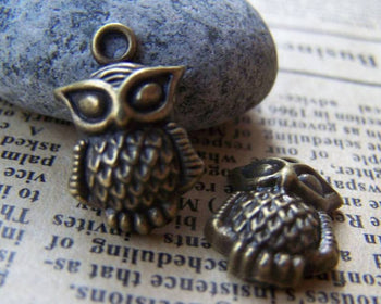 Accessories - 10 Pcs Of Antique Bronze Tiny Owl Charms 13x16mm A134