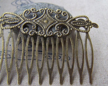 Accessories - 10 Pcs Of Antique Bronze Traditional Chinese Filigree Flower Ten Teeth Hair Clips 45x65mm A3504