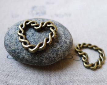 Accessories - 10 Pcs Of Antique Bronze Twisted Edge Heart Pendants Charms  20x21mm A5489