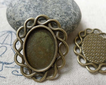 Accessories - 10 Pcs Of Antique Bronze Twisted Edge Oval Base Settings Match 13x18mm Cabochon A5998