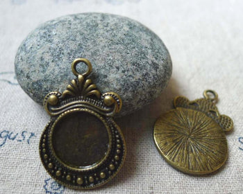 Accessories - 10 Pcs Of Antique Bronze Twisted Flower Round Base Settings Match 12mm Cabochon  A5517