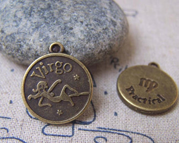 Accessories - 10 Pcs Of Antique Bronze Virgo The Virgin Constellation Round Charms Pendants 18mm A1933