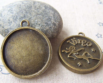 Accessories - 10 Pcs Of Antique Bronze Virgo The Virgin Round Base Setting Charms Match 25mm Cameo  A3726