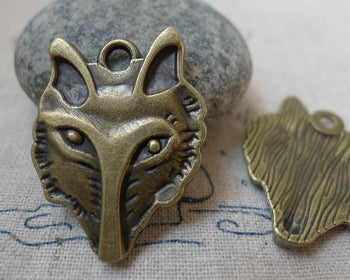 Accessories - 10 Pcs Of Antique Bronze Wolf Pendants Charms 25x32mm A5869