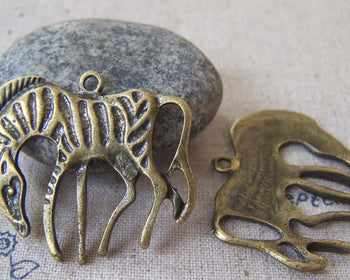 Accessories - 10 Pcs Of Antique Bronze Zebra Horse Charms 30x37mm A4273