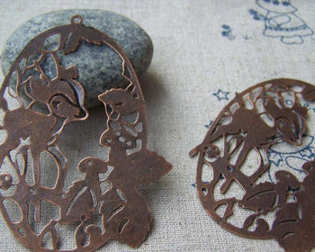 Accessories - 10 Pcs Of Antique Copper Filigree Deer Oval Embellishment 46x64mm A3988