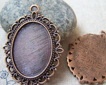 Accessories - 10 Pcs Of Antique Copper Oval Cameo Base Pendants Match 18x25mm Cabochon A5634