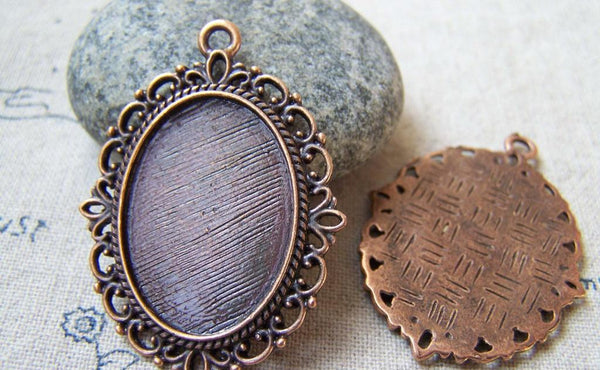 Accessories - 10 Pcs Of Antique Copper Oval Cameo Base Pendants Match 18x25mm Cabochon A5634