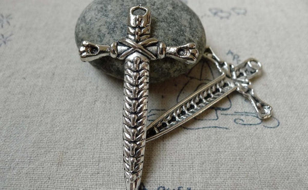 Accessories - 10 Pcs Of Antique Cross Pendants Charms Size 33x52mm A6568